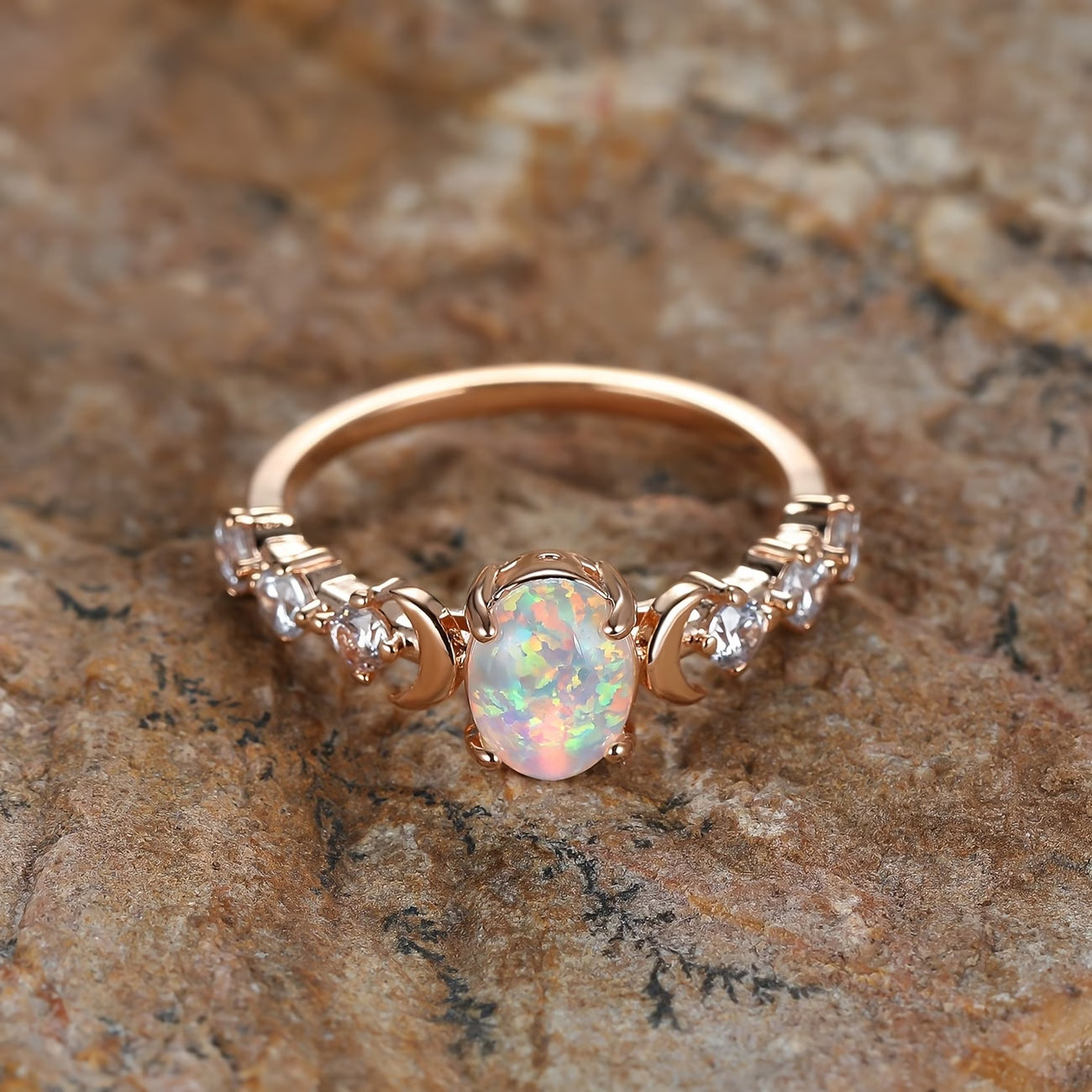 Opal Halvemaan Ring | Roségoud
