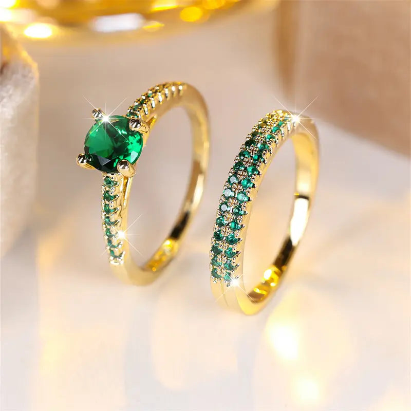 Serena Emerald Duo Ring Set | Goud