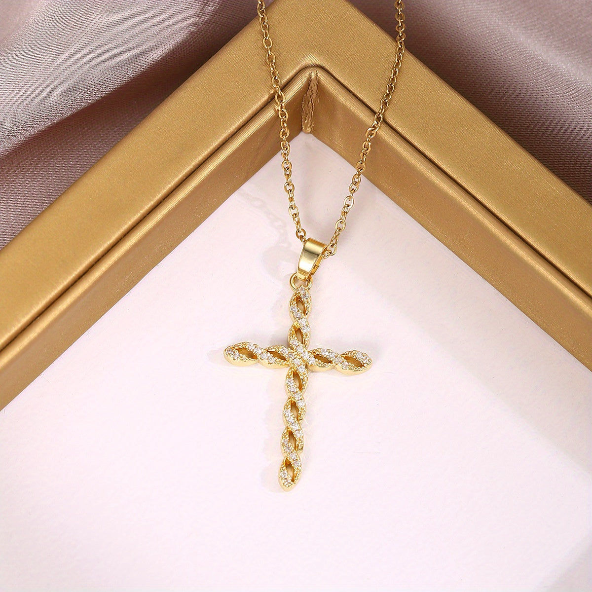 Krystal Twist Cross Halsketting | Goud