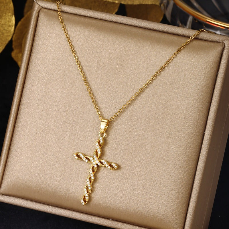 Krystal Twist Cross Halsketting | Goud
