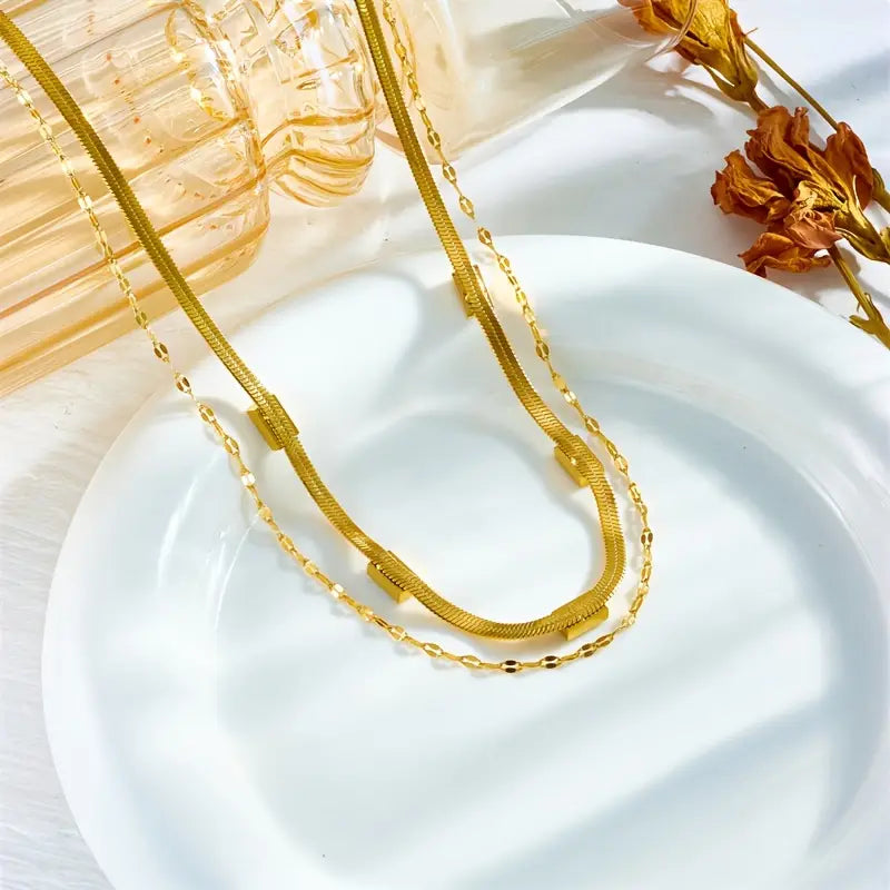 Sorella Gem Dubbel-Laags Retro Halsketting | Goud