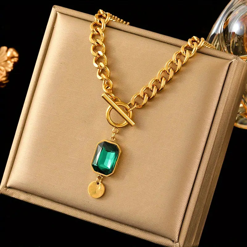 Chunky ketting smaragd hanger halsketting | Goud