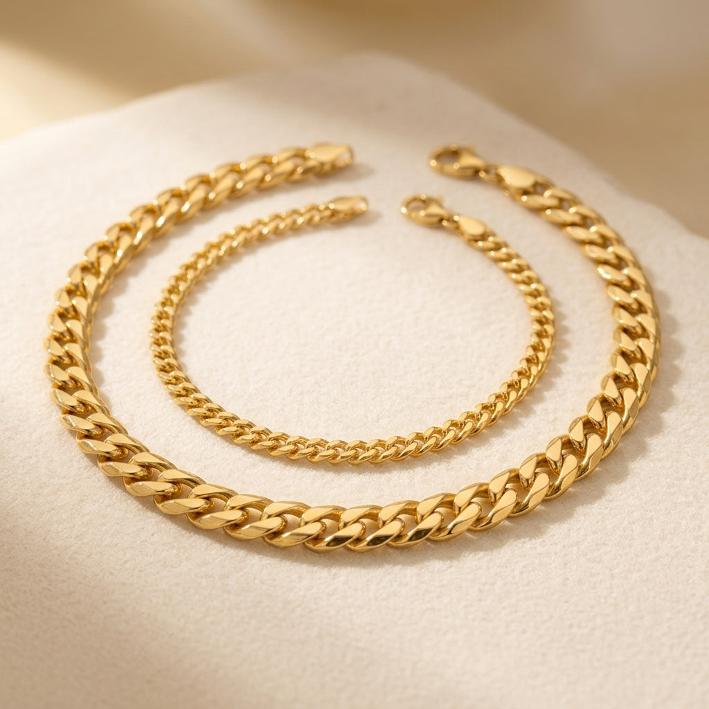 Gelaagde Cubaanse Schakel Enkelketting | Goud