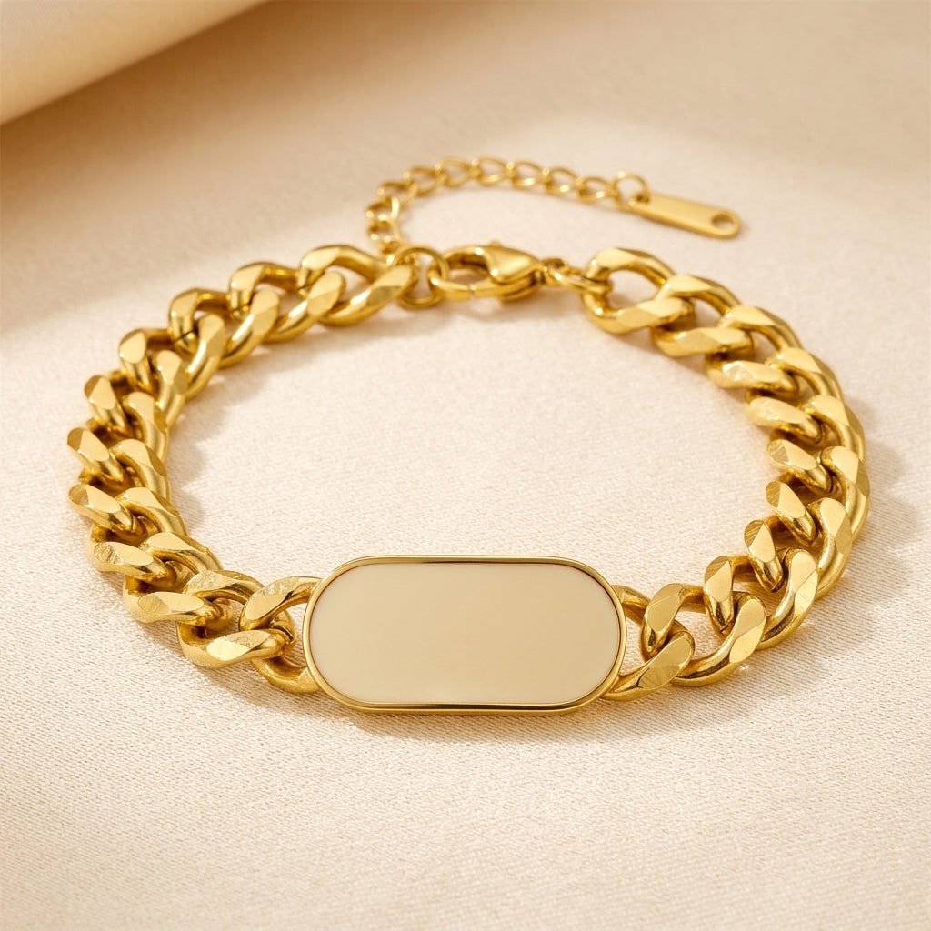 Cuban Chain Tag Armband | Goud