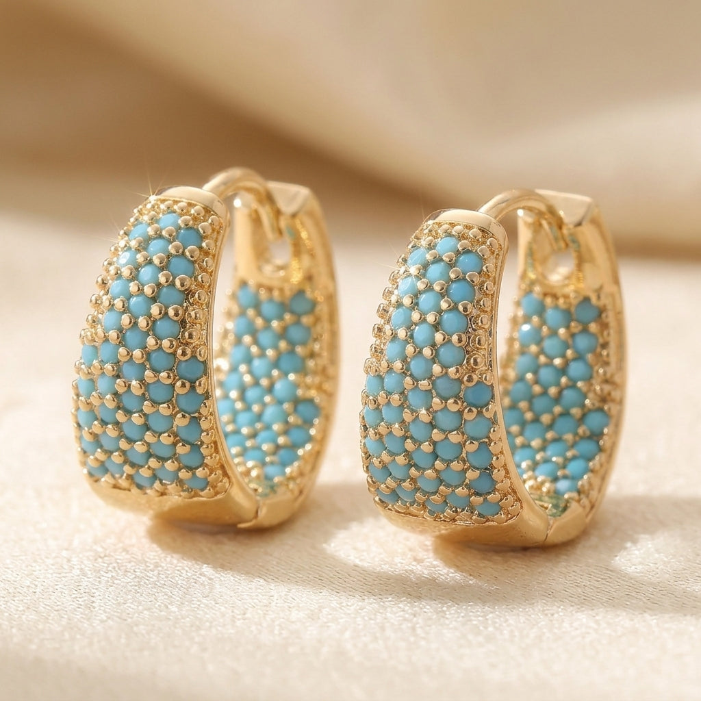 Gouden Turquoise Parels Hoop Oorbellen | Goud