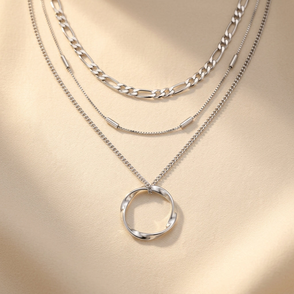Open Cirkel Drie Rij Ketting | Witgoud