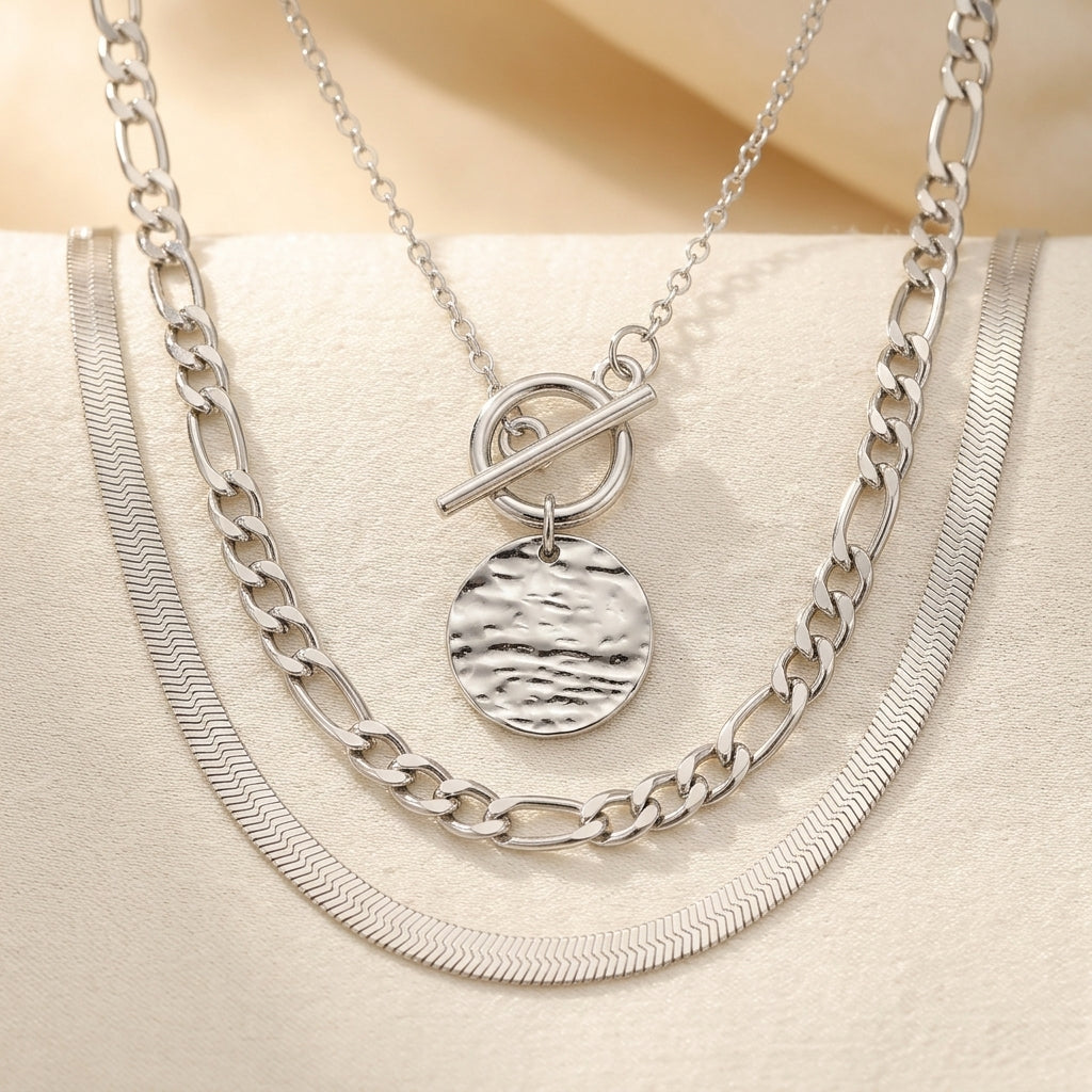 Savira Textured Coin Layered Necklace | Witgoud