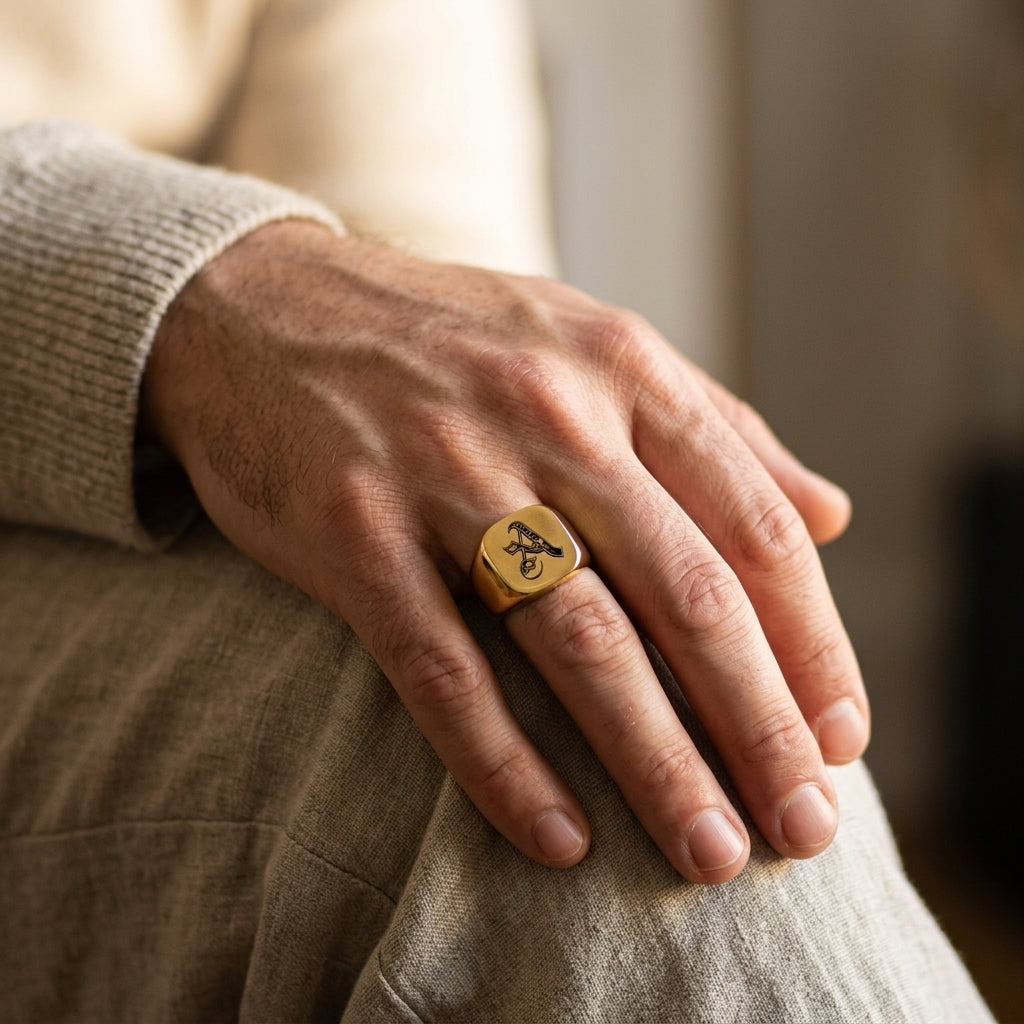 Klassiek Noble Initial Ring | Goud