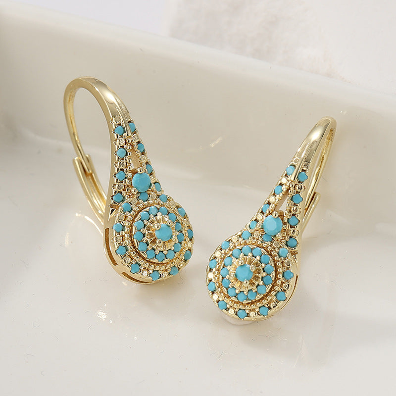 Valenne Turquoise Cluster Oorbellen | Goud