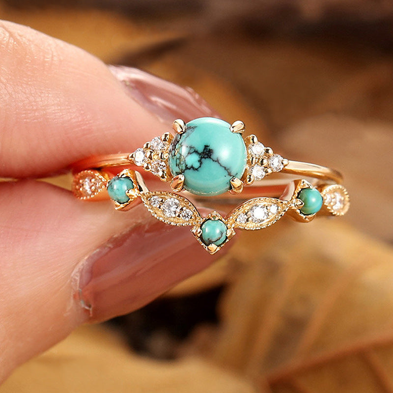 Aureva Turkis Kroon Ring Set | Goud