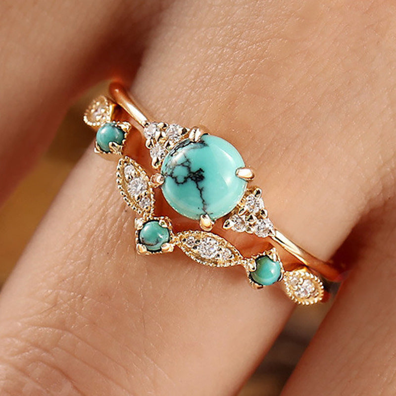 Aureva Turkis Kroon Ring Set | Goud