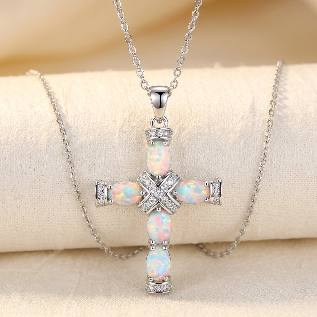 Lumen Opal Kors Halsketting | Goud