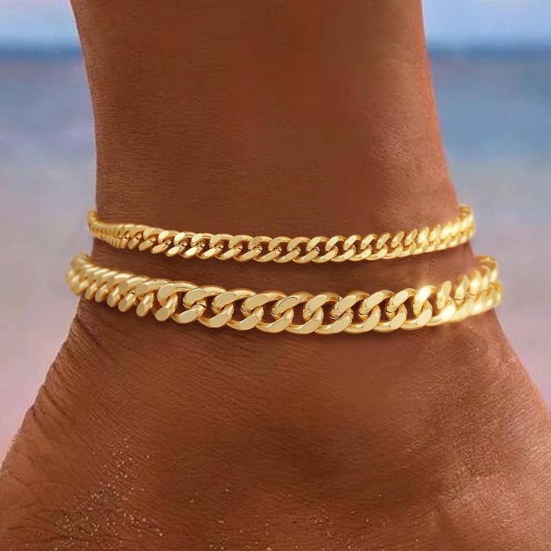 Gelaagde Cubaanse Link Enkelband | Goud