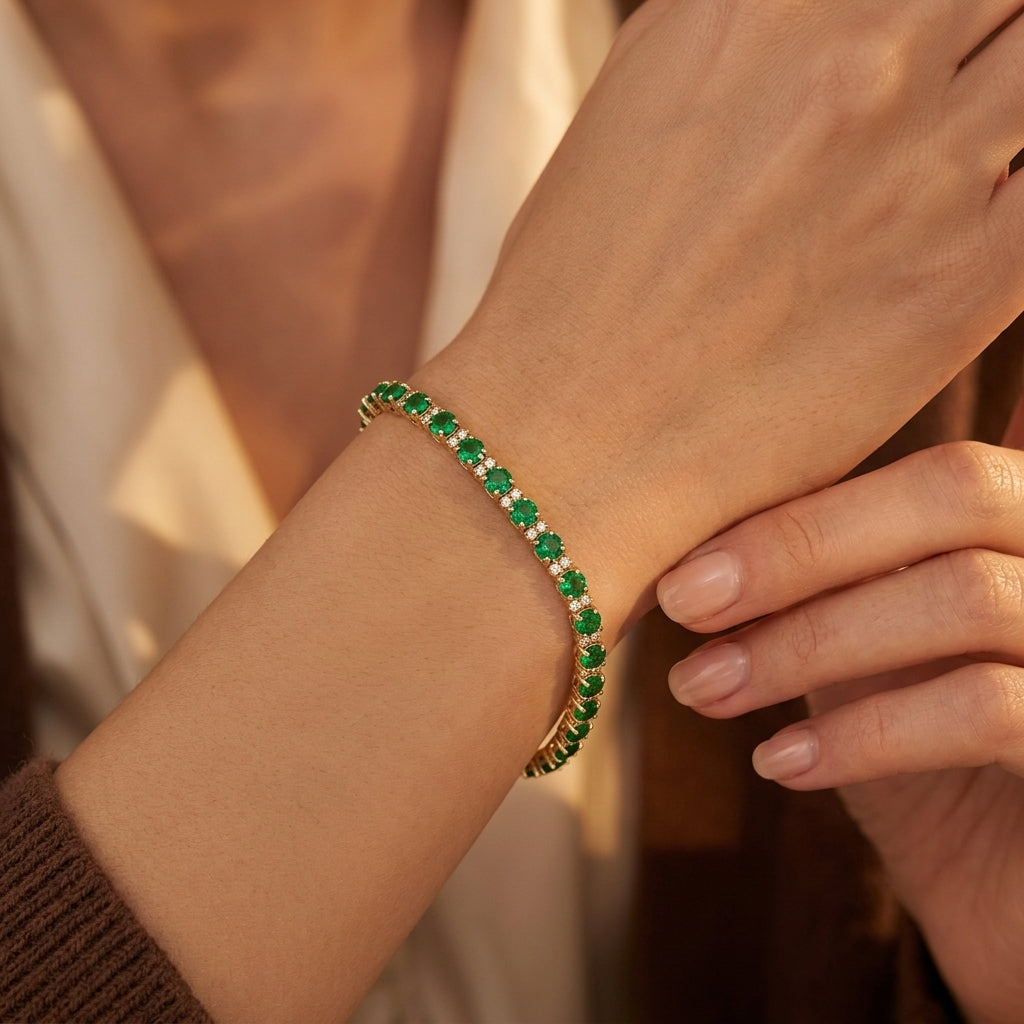 Emerald Trio Tennis Armband | Goud