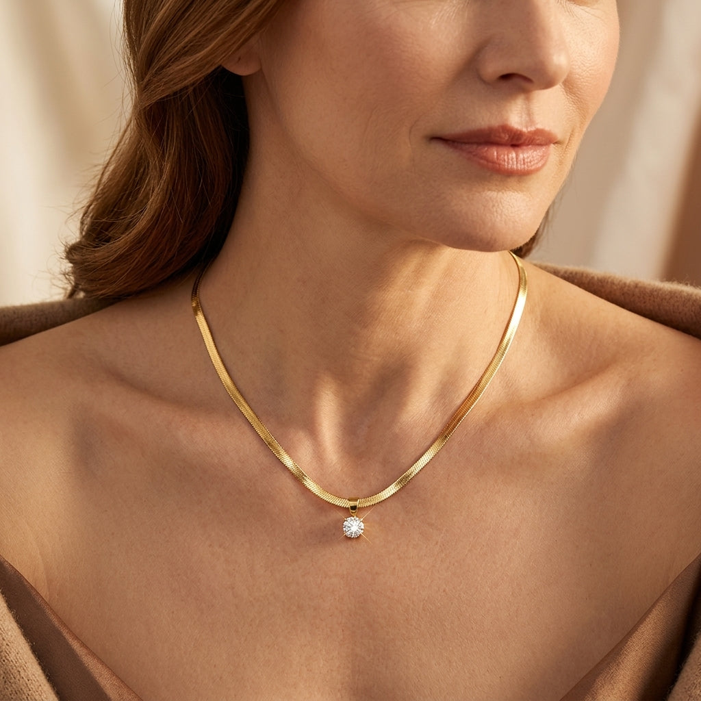 Elegante Strass Hanger Ketting | Goud