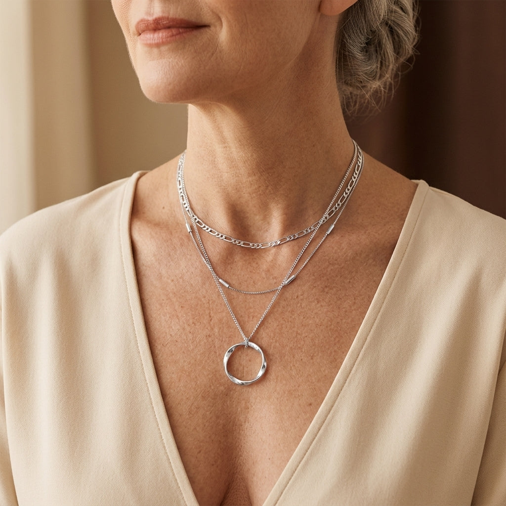 Open Cirkel Drie Rij Ketting | Witgoud