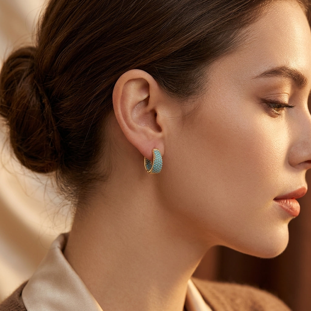 Gouden Turquoise Parels Hoop Oorbellen | Goud
