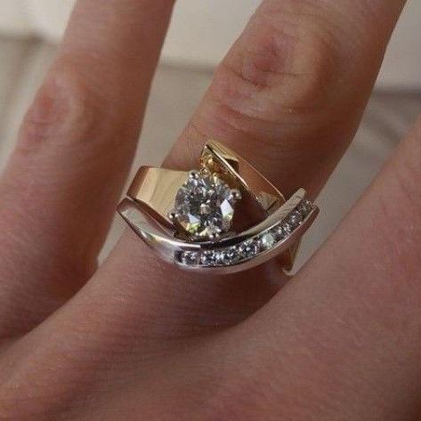 Antieke Onregelmatige Gouden & Zilveren Zirkonia Ring | Gemengd Goud