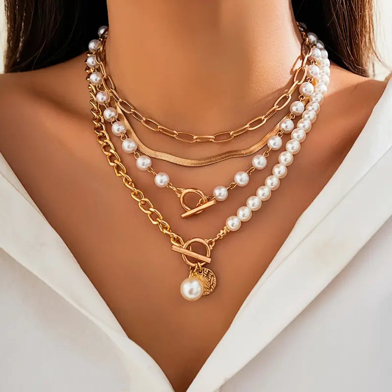 Vintage Parels & Gouden Slang Ketting Set | Goud