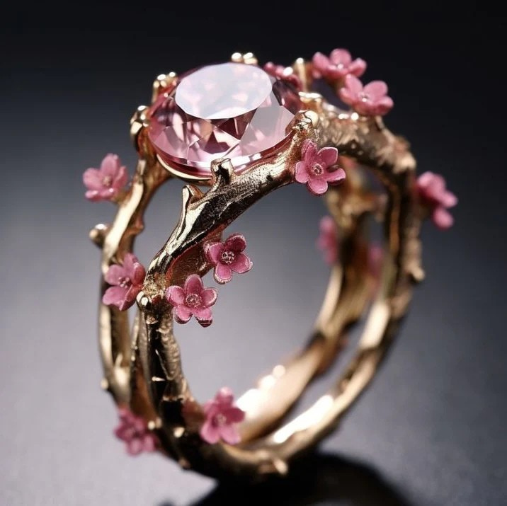 Elegante Krystal Roze Bloemring | Goud
