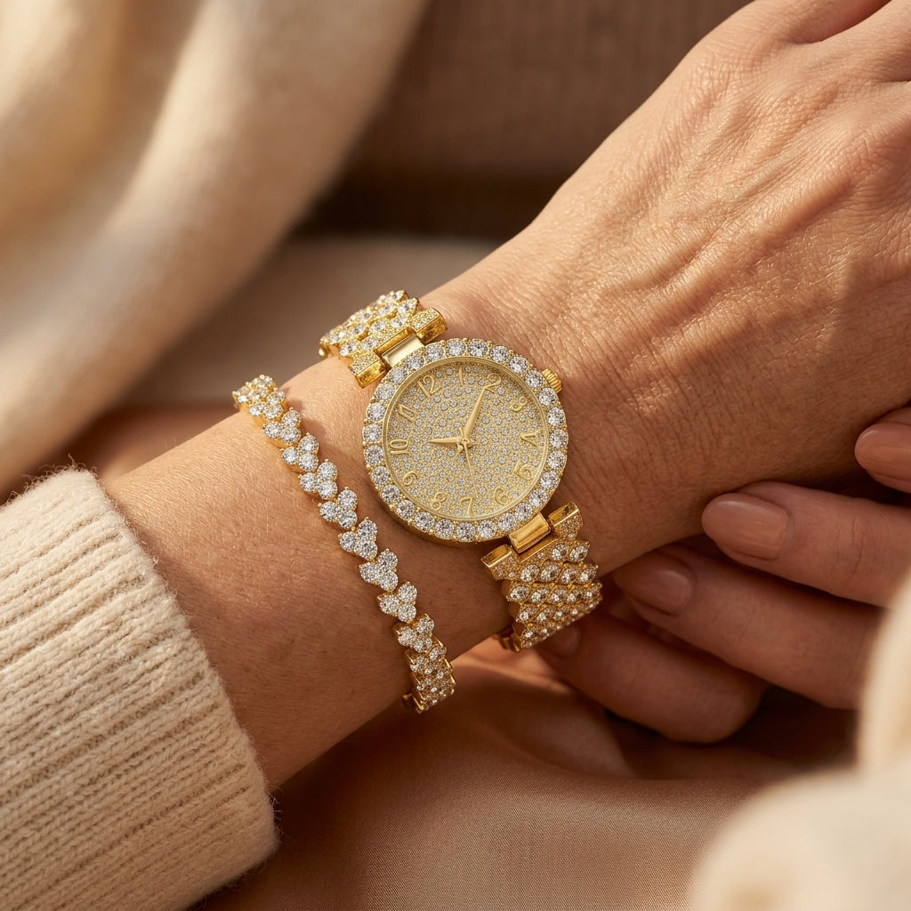 Luxe Radiance Guldur & Armbands Set | Goud
