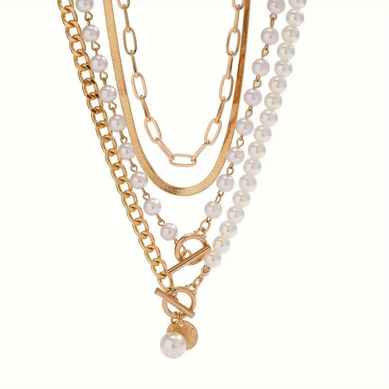 Vintage Parels & Gouden Slang Ketting Set | Goud