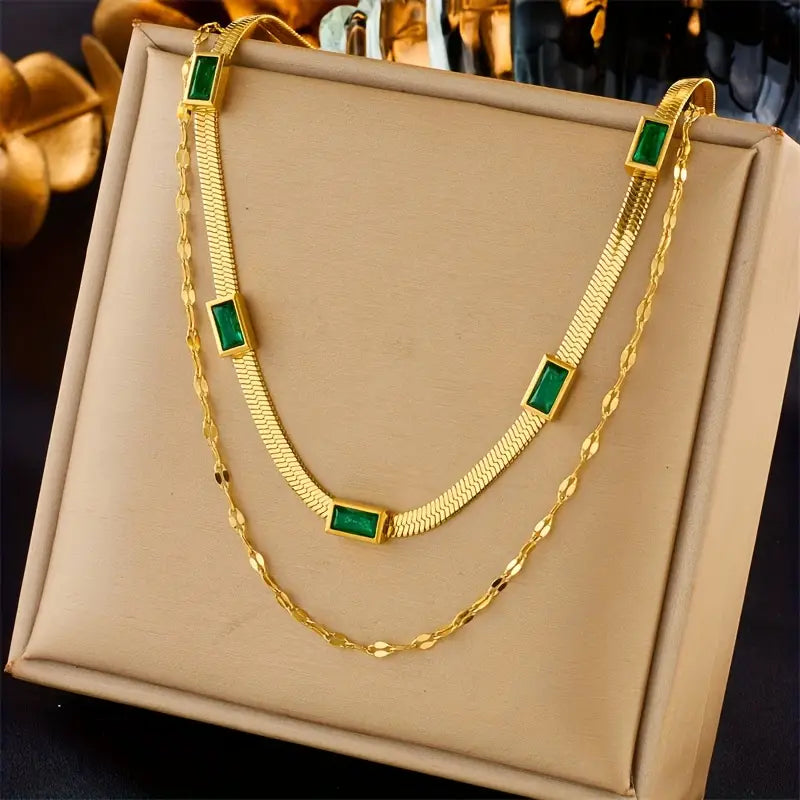 Sorella Gem Dubbel-Laags Retro Halsketting | Goud