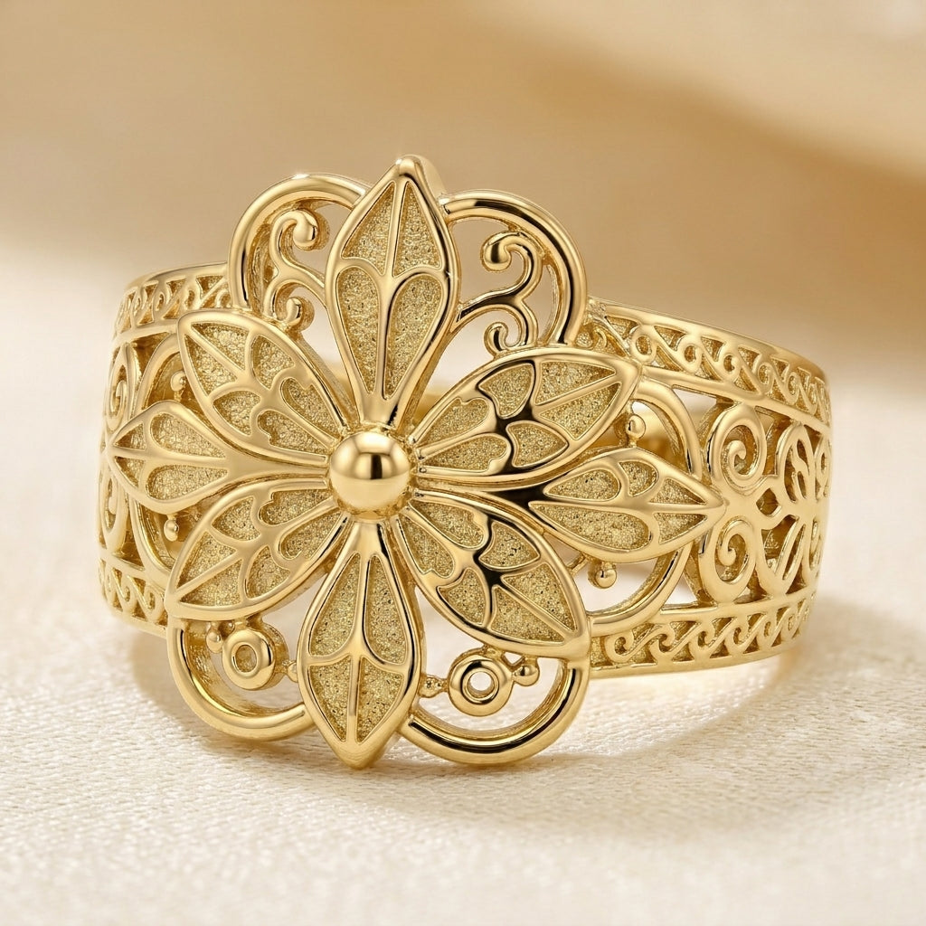 Vintage Geïnspireerde Bloemenring | Goud