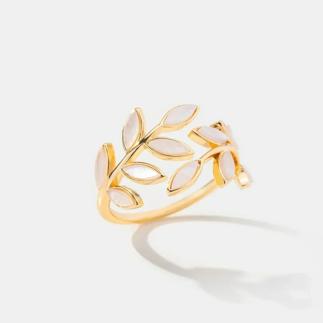 Neraya Delicate Leaf Open Ring | Goud