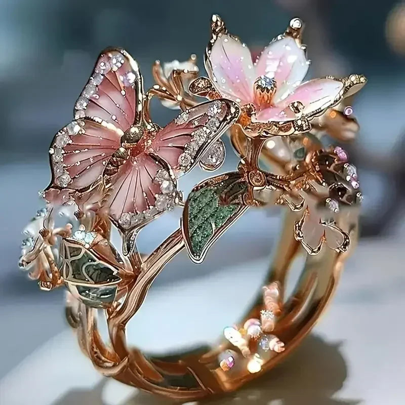 Natuurlijke Glanzende Vlinder Zirconia Ring | Goud
