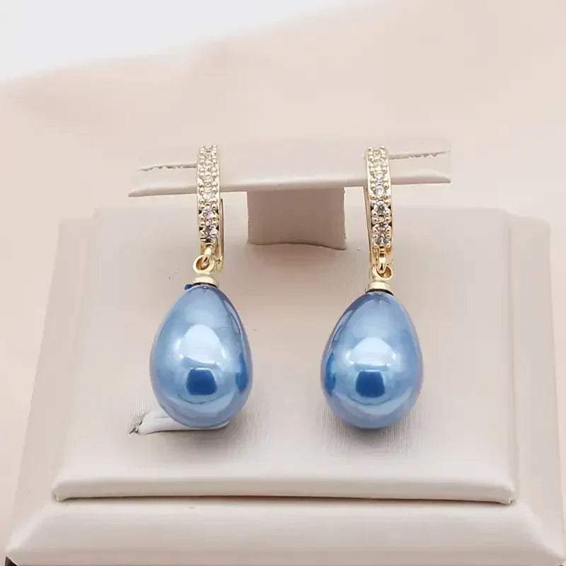 Blauwe Oceaan Dangle Oorbellen | Goud