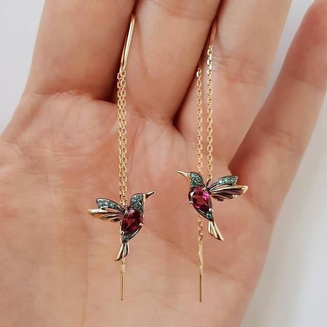 Kolibri Emaille en Zirkonia Oorbellen | Goud