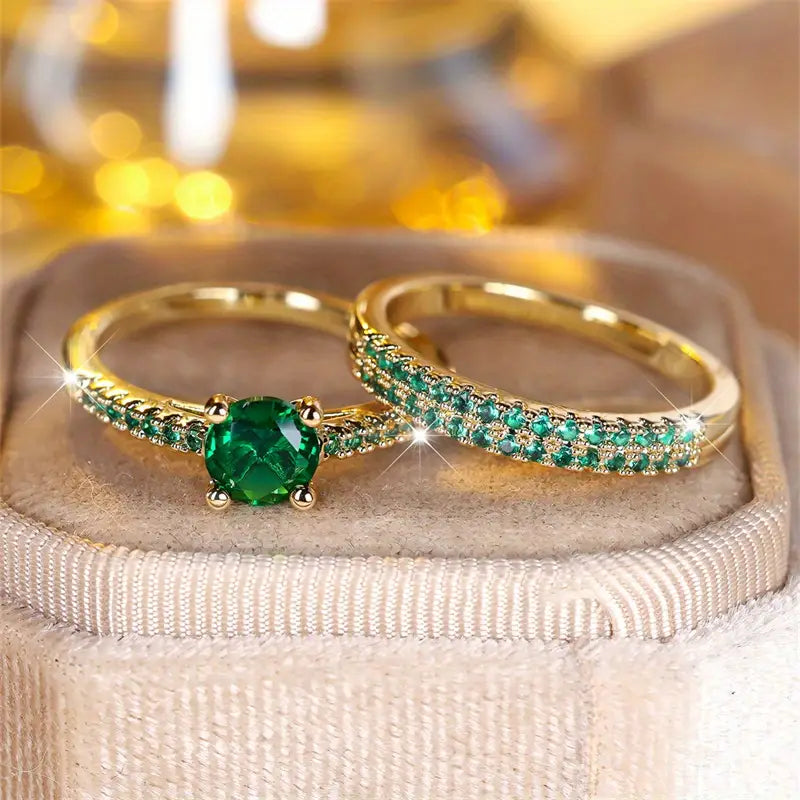 Serena Emerald Duo Ring Set | Goud