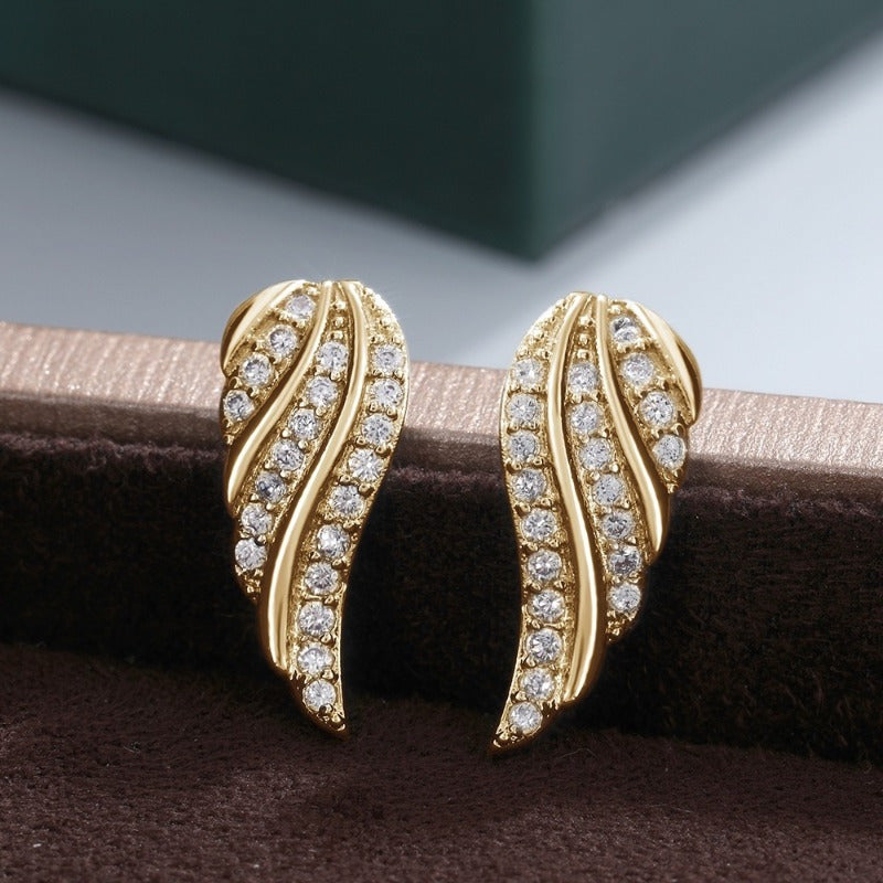 Moderne Leaf Pave Oorbellen | Goud