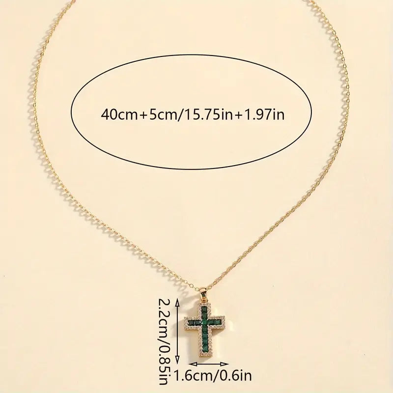 Solene Emerald Cross Pendant Ketting | Goud