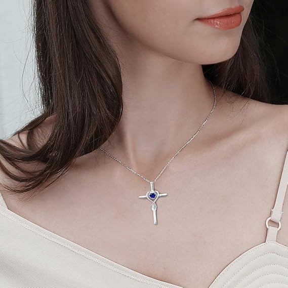 Saffier Hart Steen Kruis Ketting | Witgoud