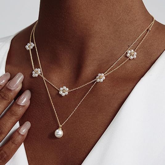 Blomsterperle Laaggedekte Halsketting | Goud