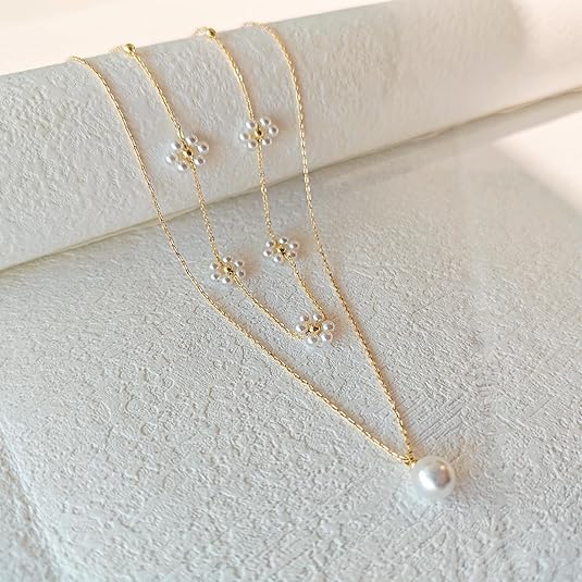 Blomsterperle Laaggedekte Halsketting | Goud
