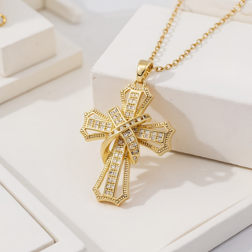 Stralend Kruis Hanger Ketting | Goud