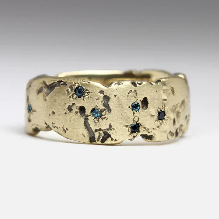 Antieke Gouden Gegraveerde Blauwe Ingelegde Kristallen Ring | Goud