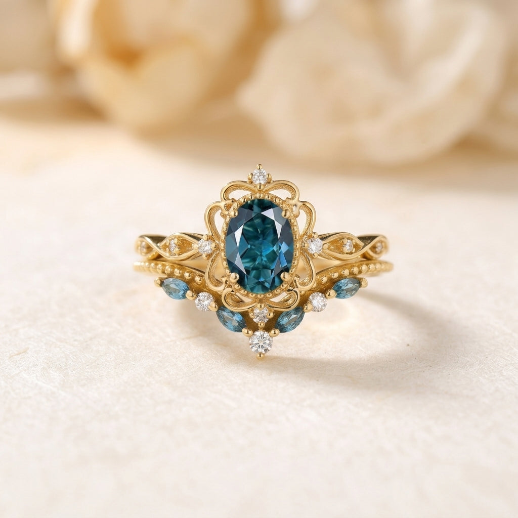 Azelia Sapphire Crown Ring Set | Goud