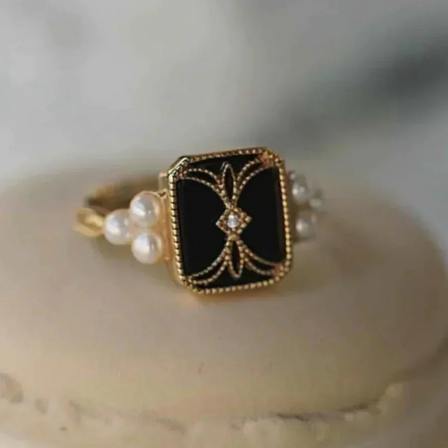 Antik Sort Perle Gouden Ring | Goud
