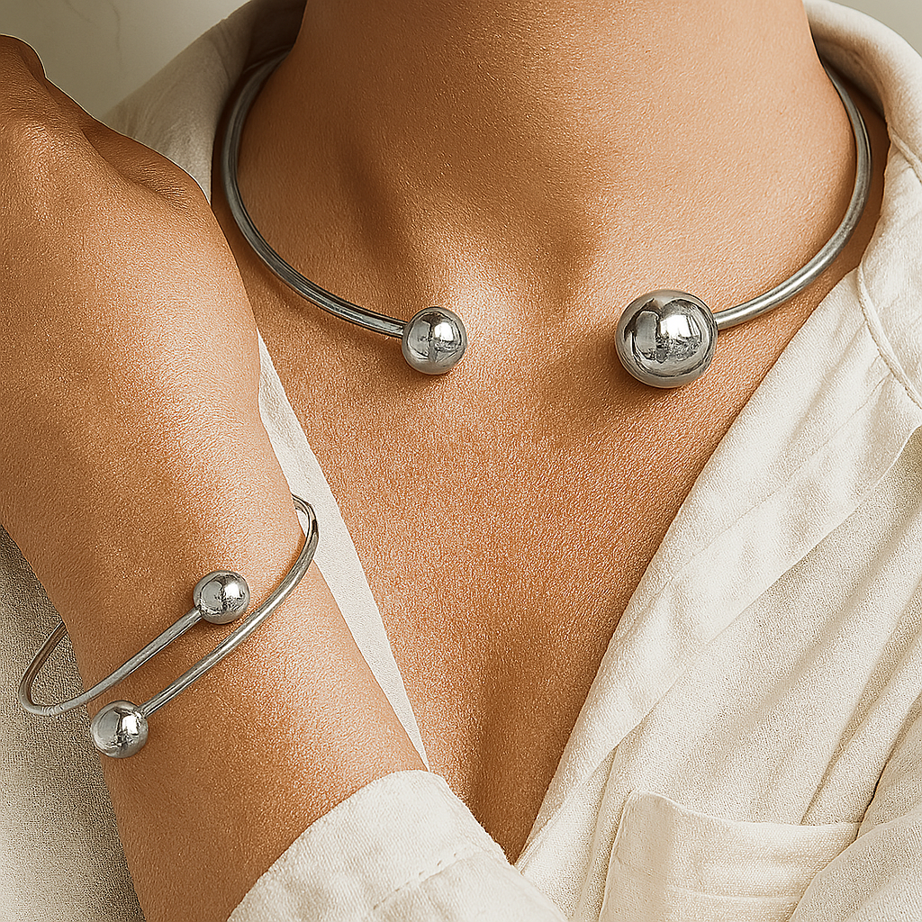 Minimalistische Glans Kraag & Manchetten Armband Set | Goud