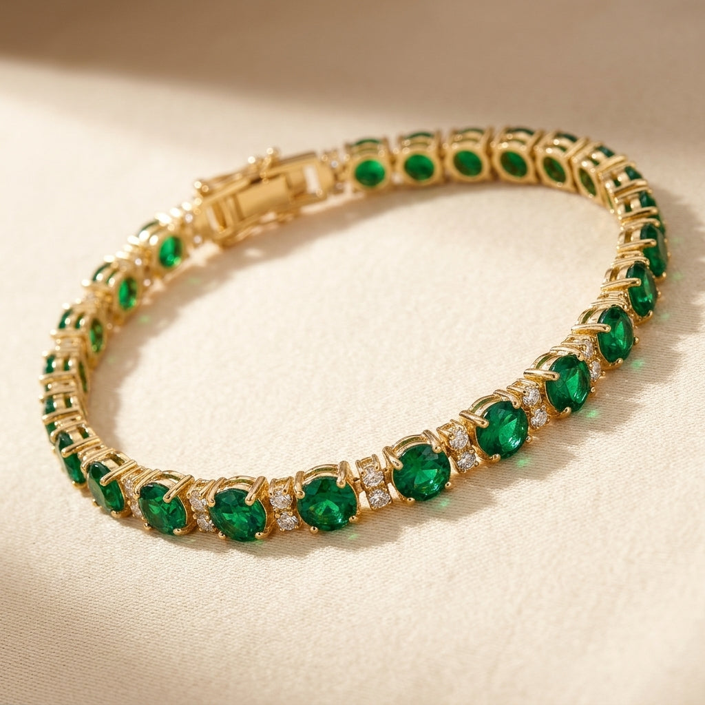 Emerald Trio Tennis Armband | Goud