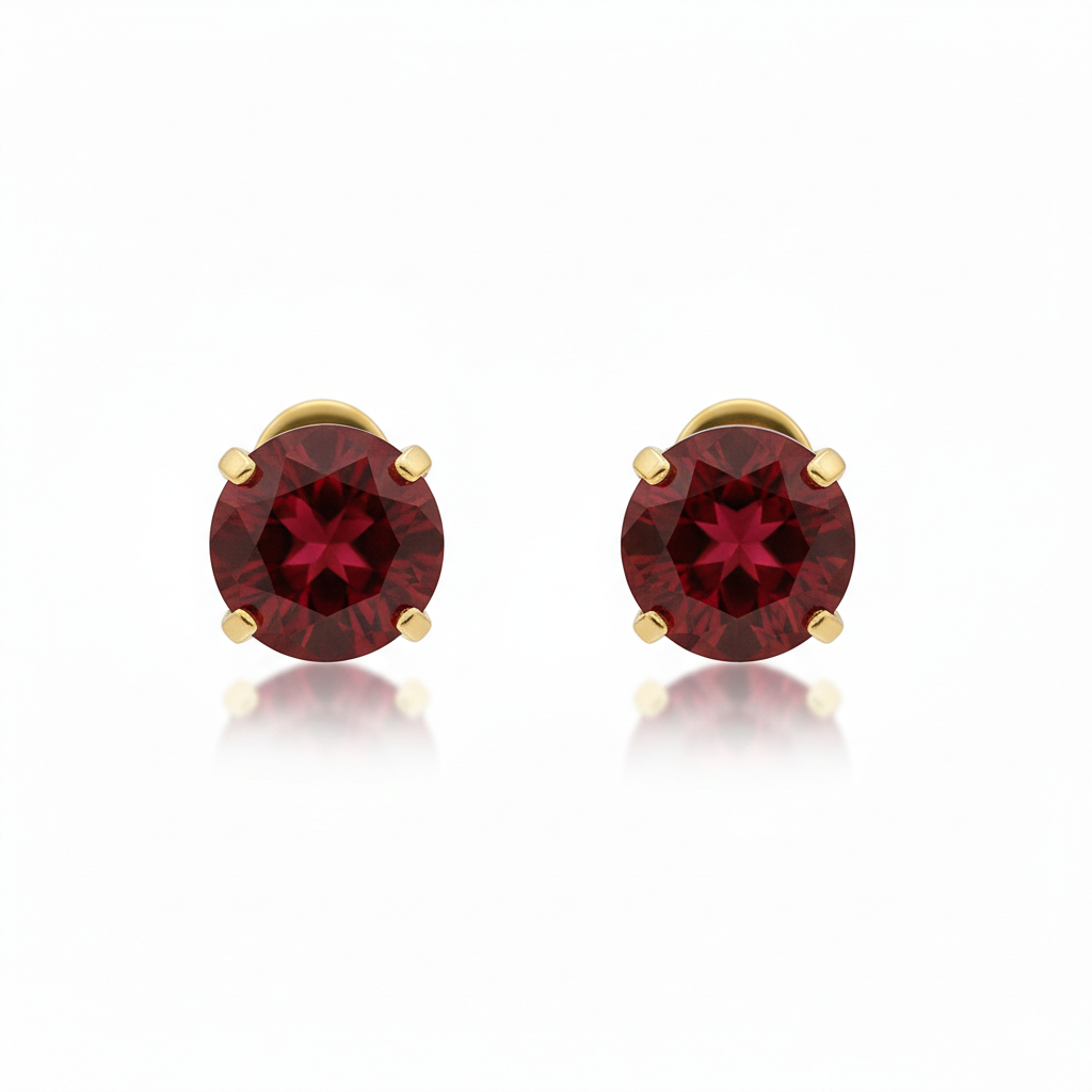 Rubin Runde Stud Oorbellen | Goud
