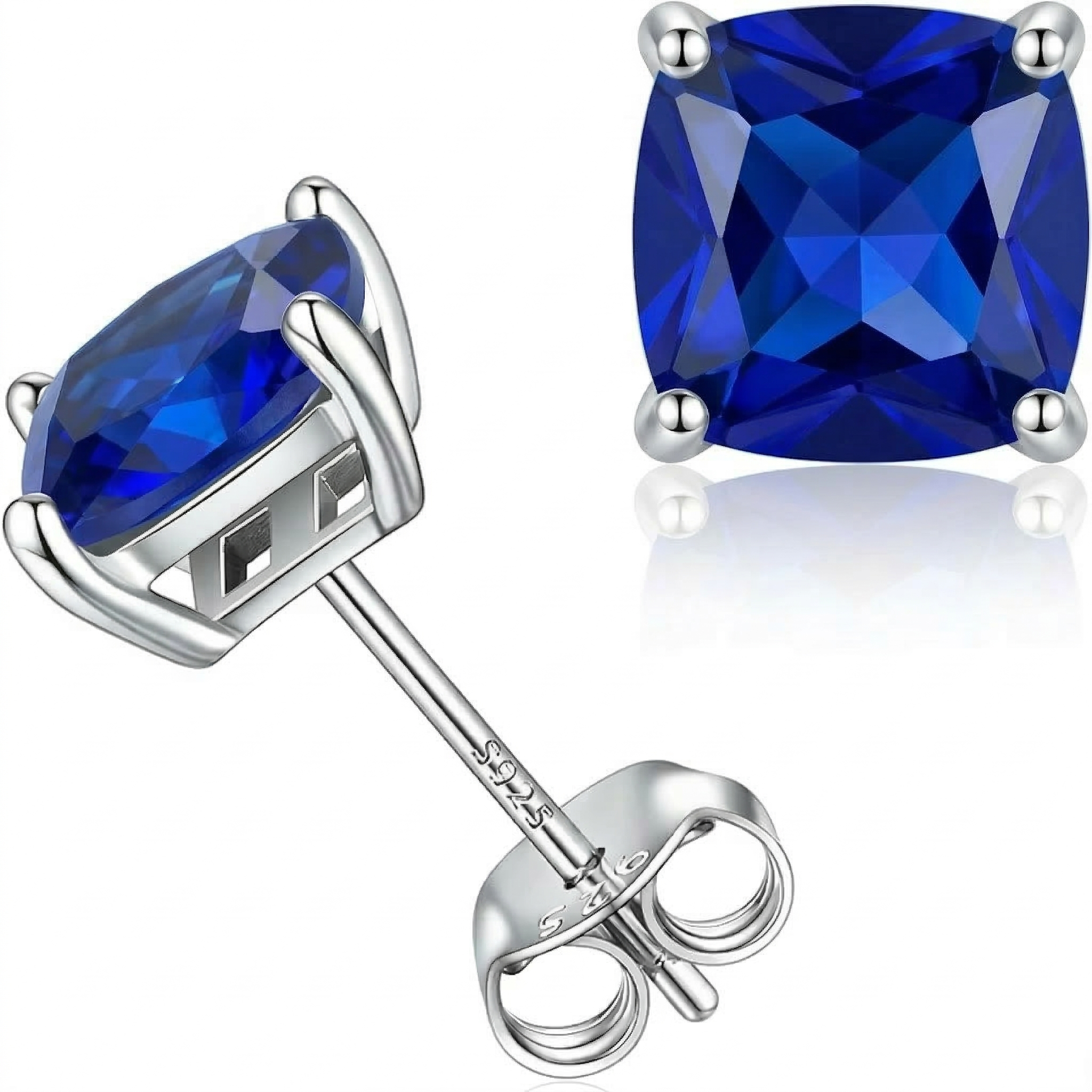 Minimalistische Princess Cut Saffier Oorbellen | Witgoud