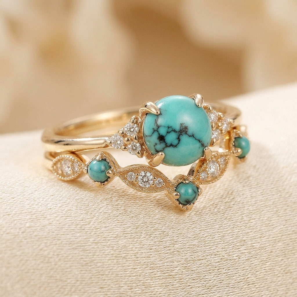 Aureva Turquoise Crown Ring Set | Goud