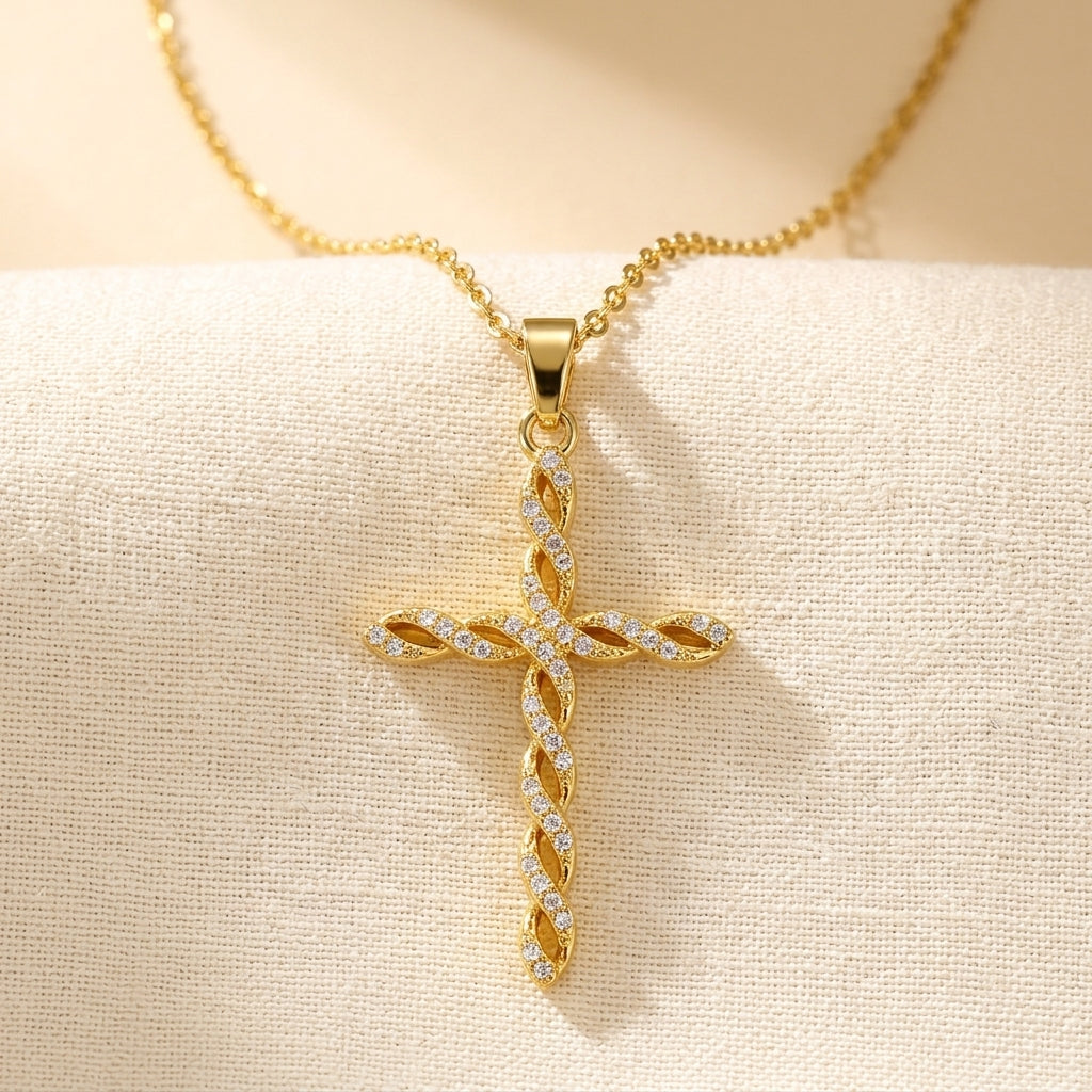 Krystal Twist Cross Necklace | Goud
