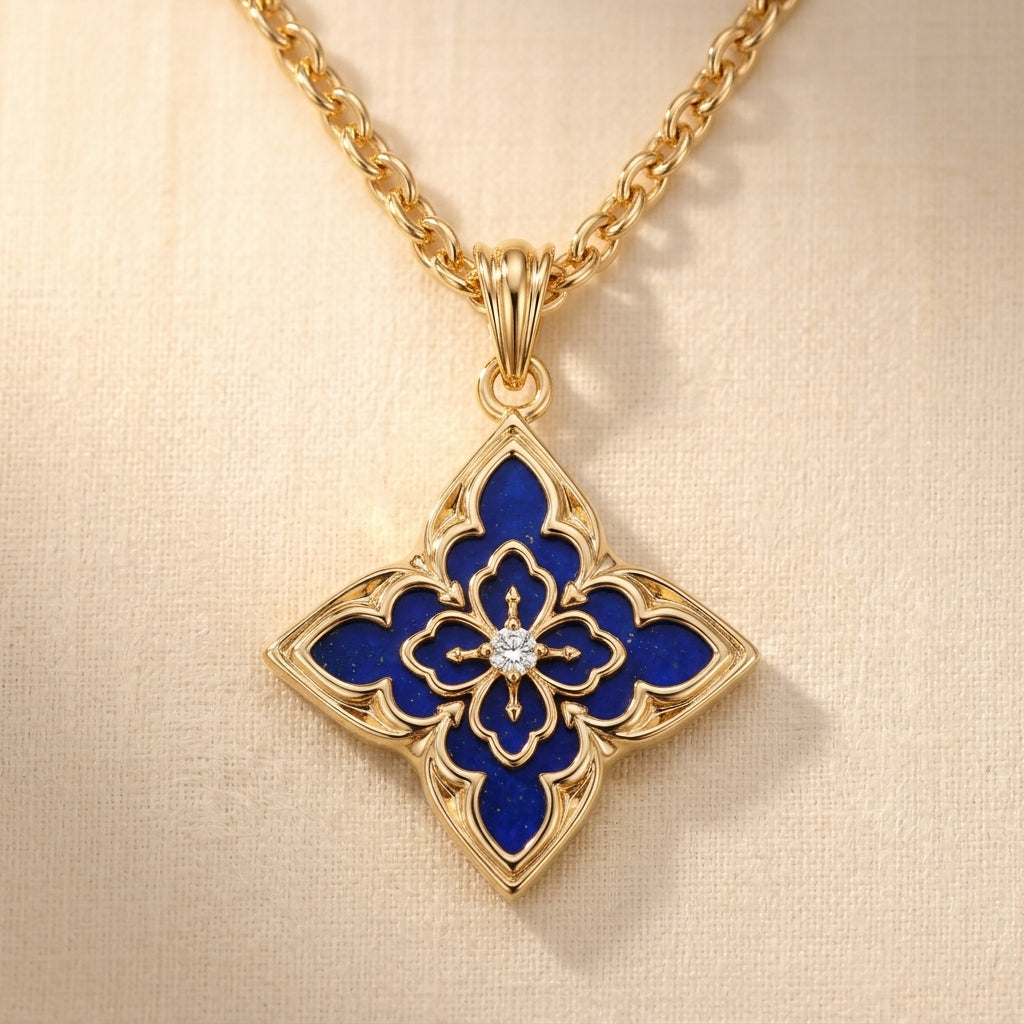 Blauwe Klaver Hanger Ketting | Goud