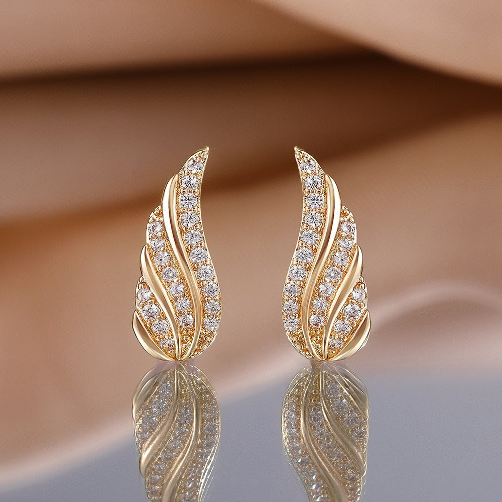 Moderne Leaf Pave Oorbellen | Goud